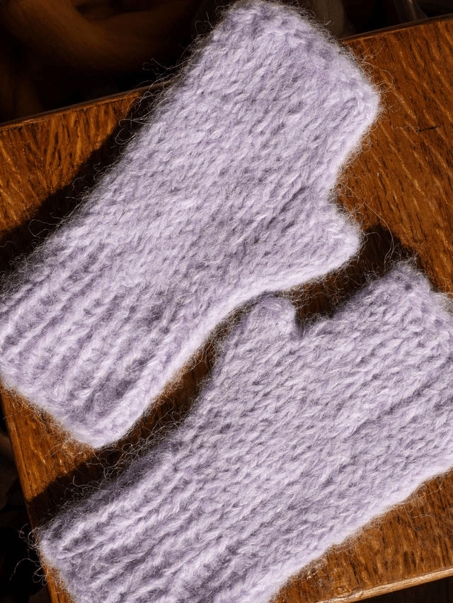 Mitaines lilas pastel  tricotée à la main en alpaga soie et mérinos 