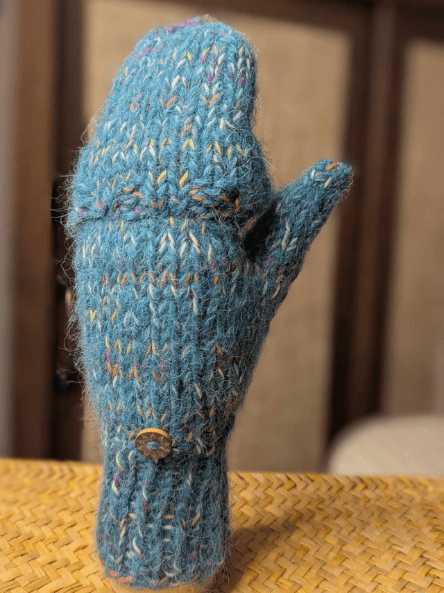 Moufl'taine bleu et confettis - effet tweed