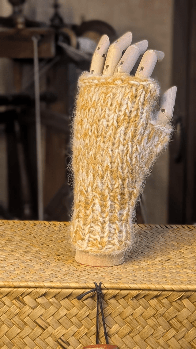 Mitaines en laine beige et jaune