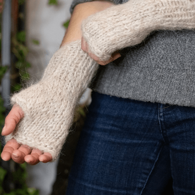 Mitaines en laine d'alpaga et mérinos tricotées à la main beige clair