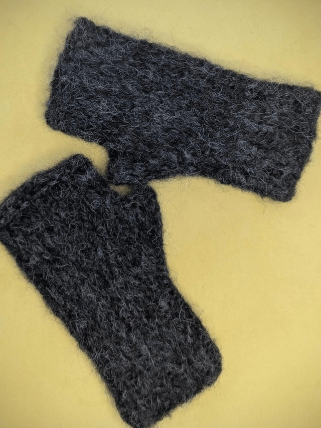 Mitaines noir-gris chiné, en laine Alpaga merinos et soie