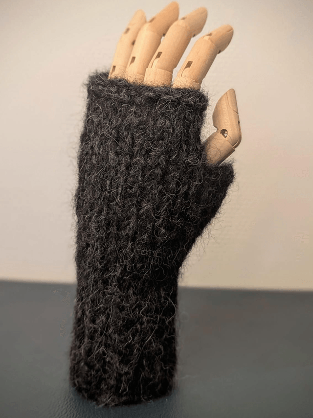 Mitaines noir-gris chiné, en laine Alpaga merinos et soie