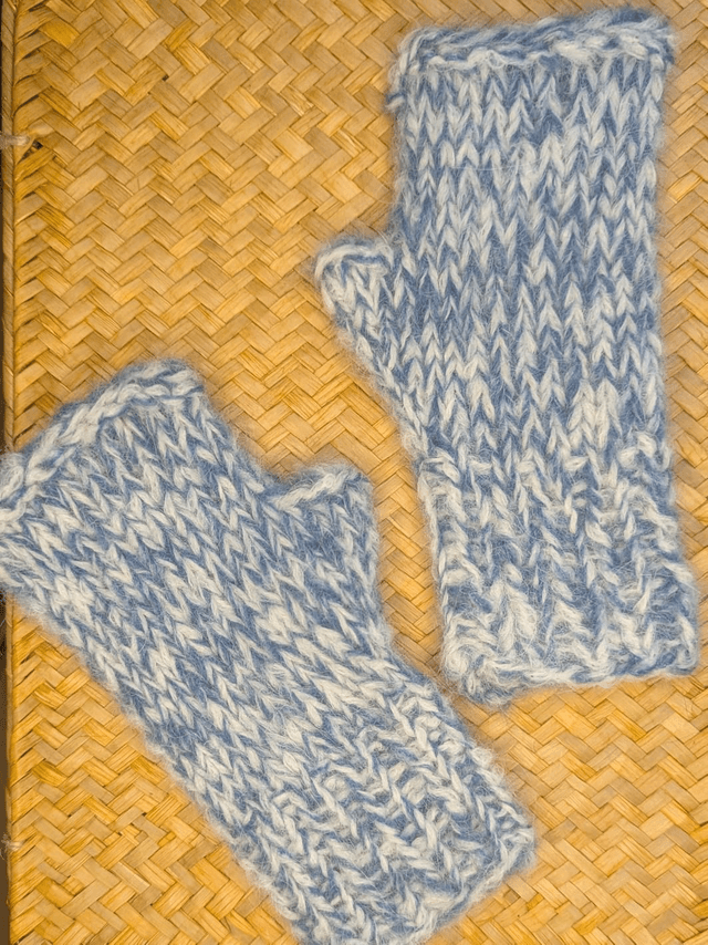 Mitaines en laine Bleu et beige