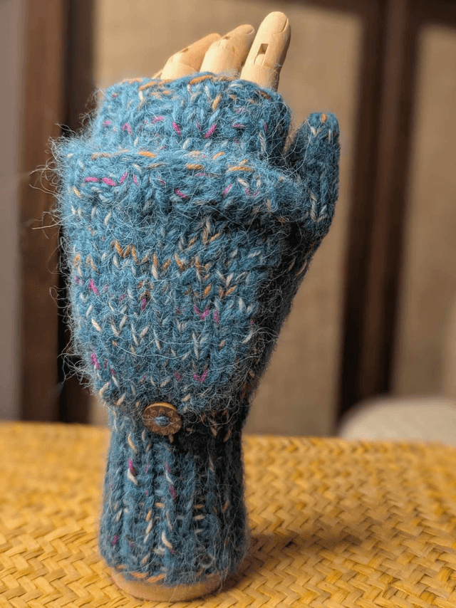 Moufl'taine bleu et confettis - effet tweed