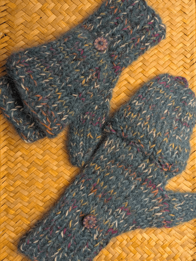 Moufl'taine bleu et confettis - effet tweed