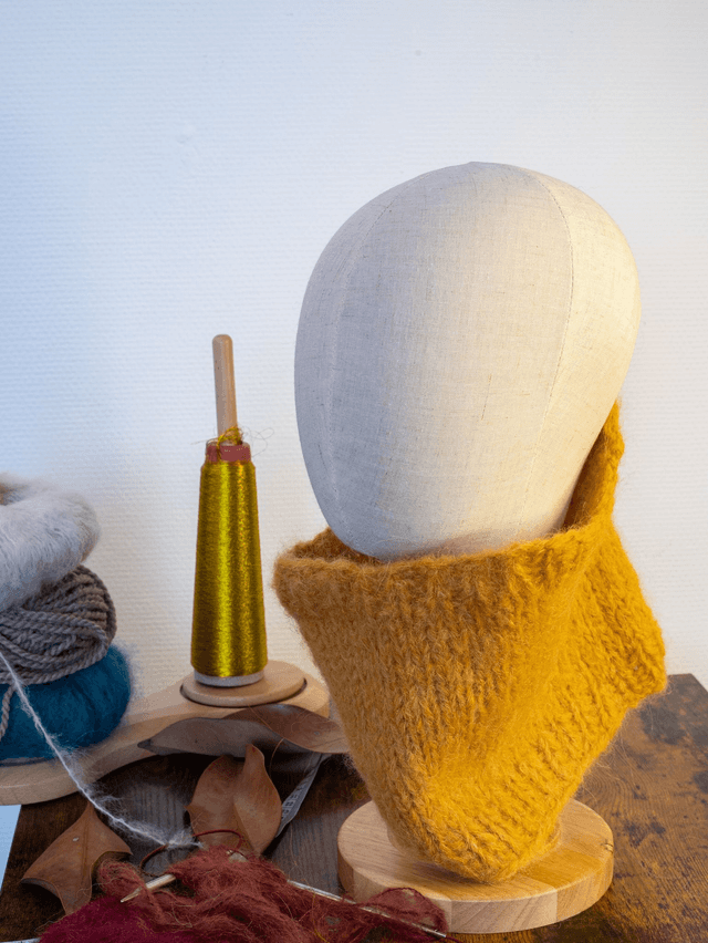 tour de cou - snood jaune en laine alpaga, merinos et soie