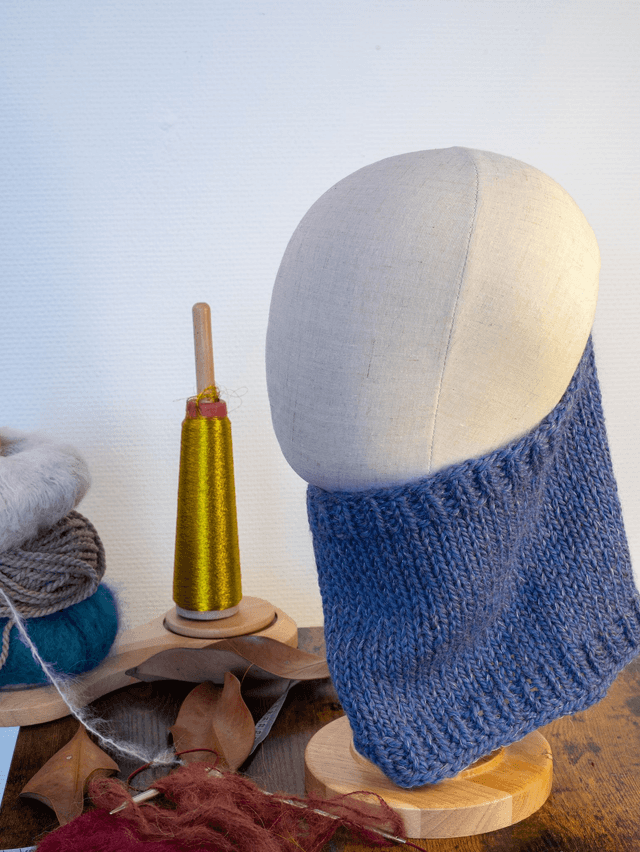 tour de cou - Snood bleu laine mouton et alpaga