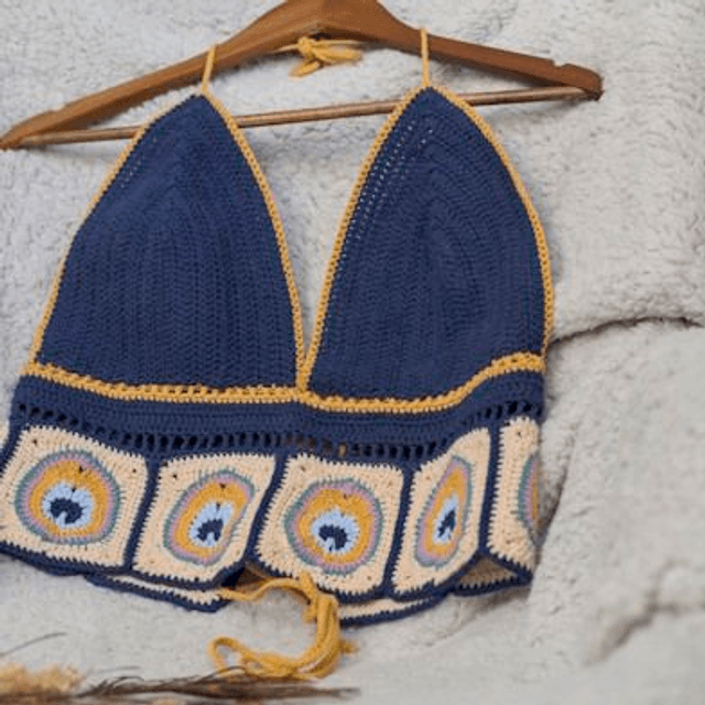 Crop-top en coton, motif plume de paon Taille L/XL 